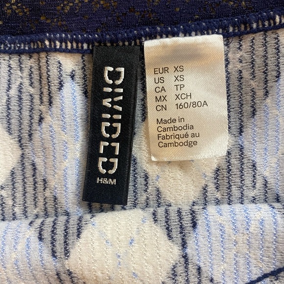 H&M Divided Blue Argyle Cropped Tank Top, Sz XS, Lace Trim, Adjustable Straps, - Picture 5 of 6